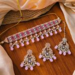 kundan choker with hanging pearls