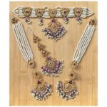 Nauratan earrings choker set in lilac colour