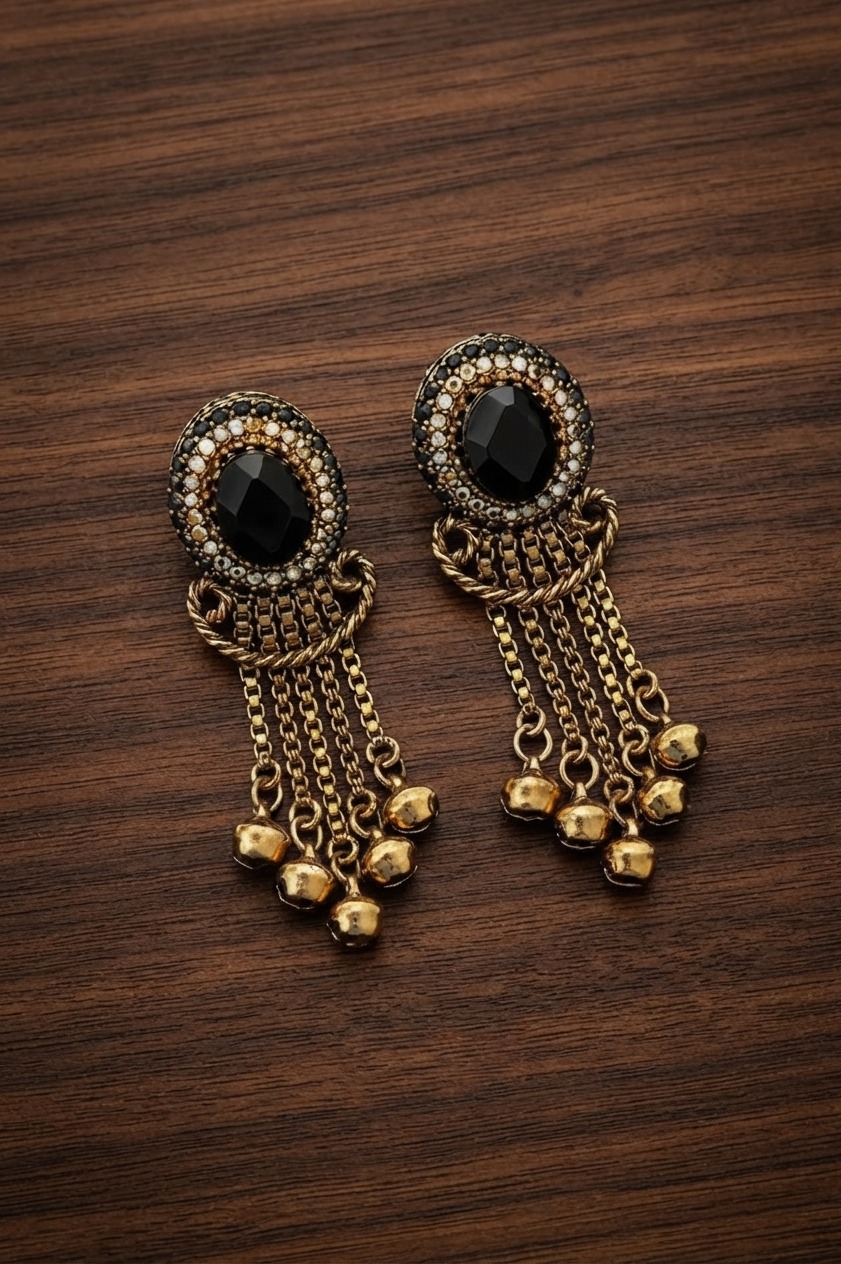 IMG-20260915-WA0133 Elegant antique gemstone and zircons latkans earrings - Image 1